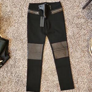 NWT Mackage Black Skinny Pants with Zipper Leather Trim Size 2